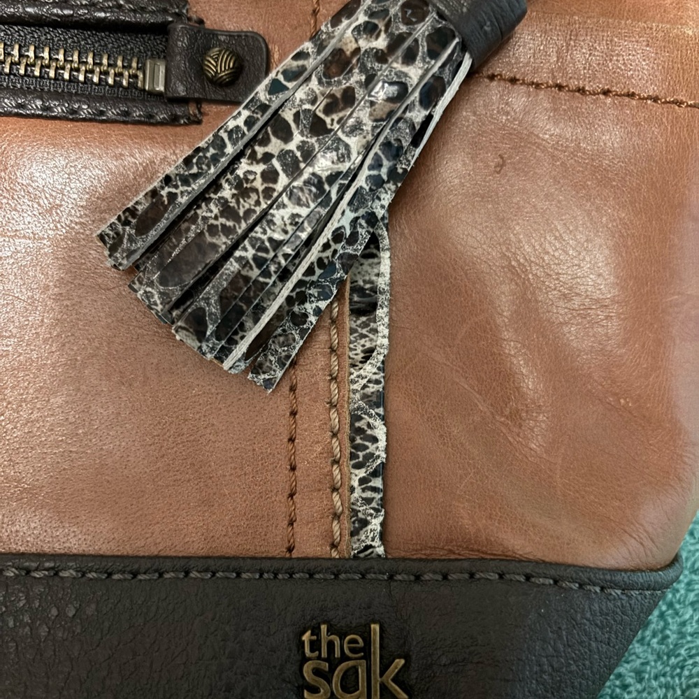 The Sak Kendra Brown and Snake Trim Leather Shoulder Bag - Picture 2 of 4